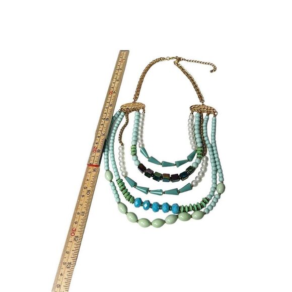 Turquose and faux pearl 5 layer statement necklace - Picture 6 of 13